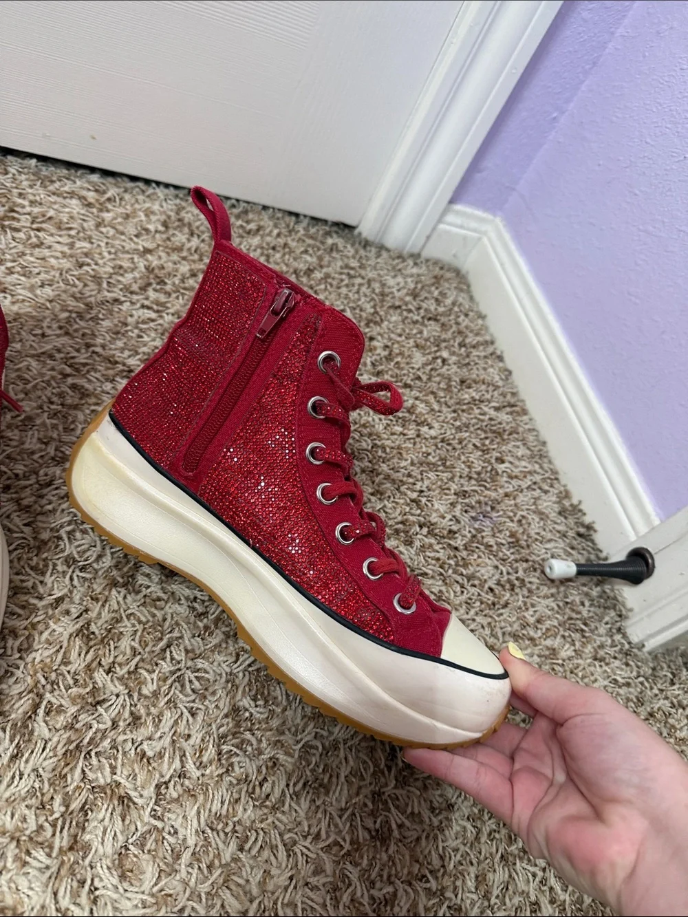 Steve Madden Red Glitter High-Top Platform Sneaker